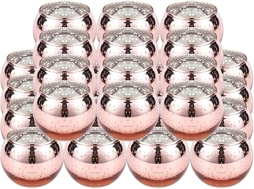 Amazon Com Tealight Candles Holder Glass Votive Candle Holders Centerpieces For Tables Round Rose Gold 64 Packs Kitchen Dining
