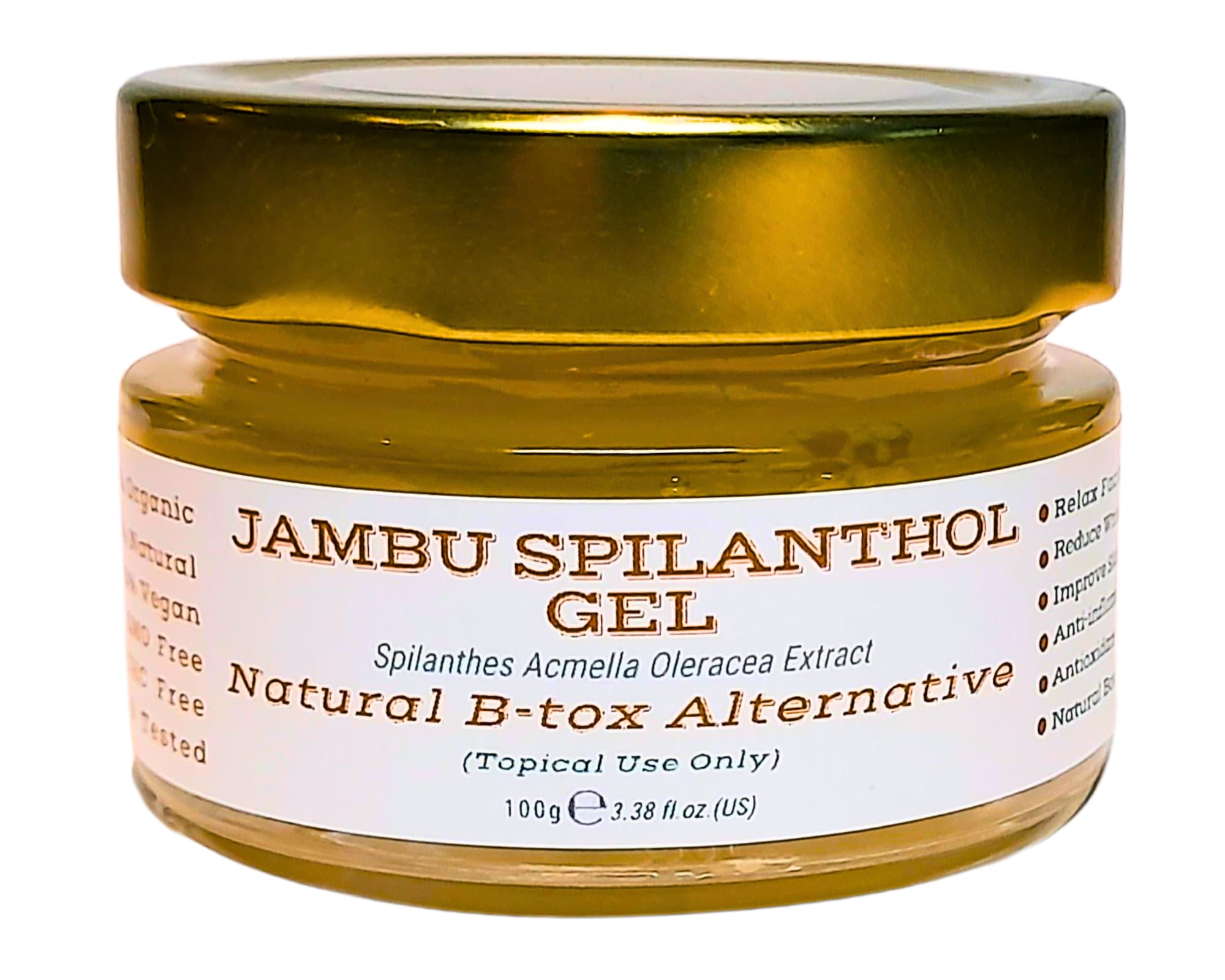 Nativilis Jambu Spilanthol Gel - (Spilanthes Acmella Oleracea Extract) - 100% Vegan Pure Natural B-tox Alternative Better Skin Penetration Improve Skin Firmness Copaiba Properties - 100 ml