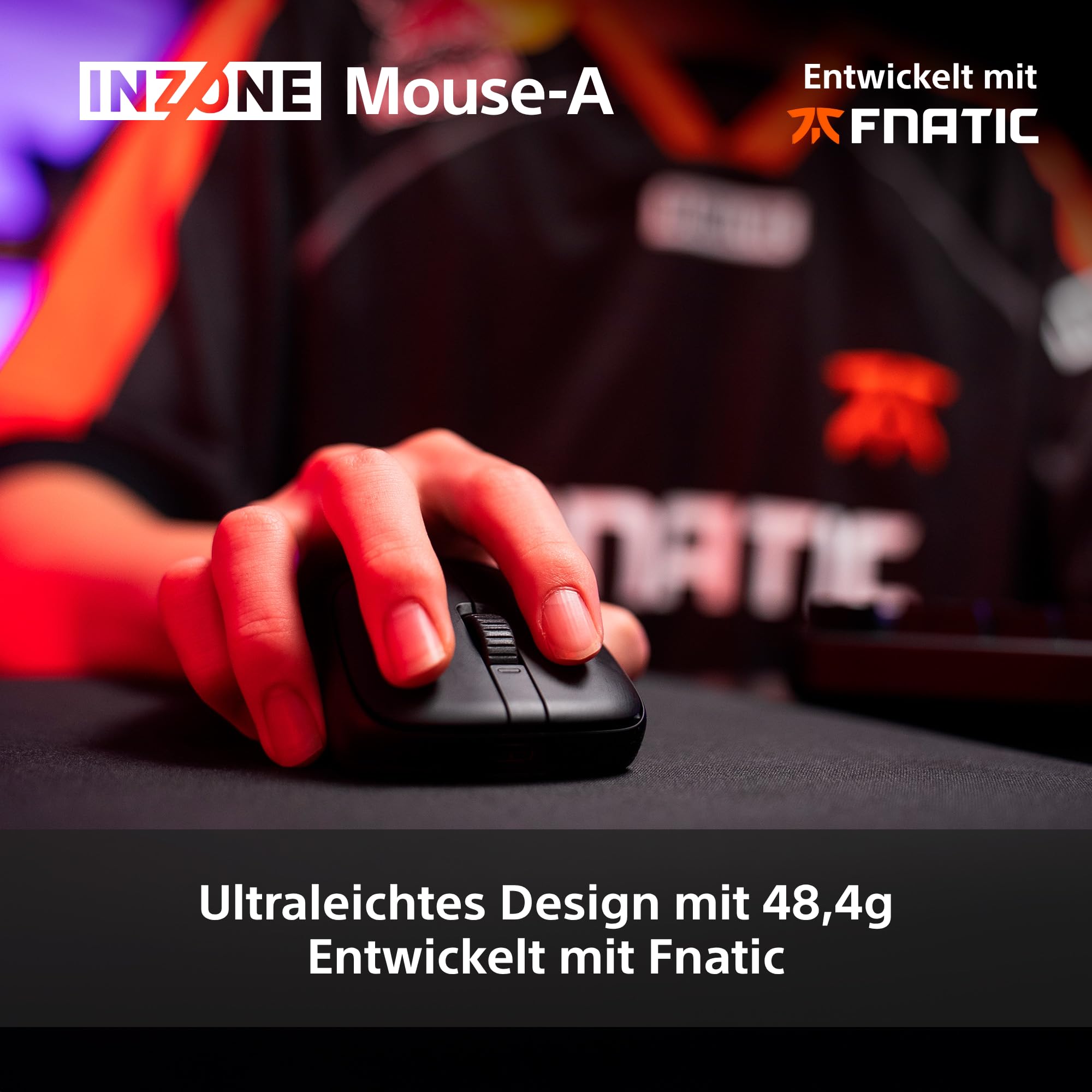 Sony INZONE Mouse-A Kabellose Gaming-Maus - Ultraleicht 48,4g, 8000Hz Polling, 30K DPI PixArt Sensor, Optische Schalter, 90 Std. Akkulaufzeit, USB-C, Fnatic Co-Designed - PC FPS Esports - Schwarz 3