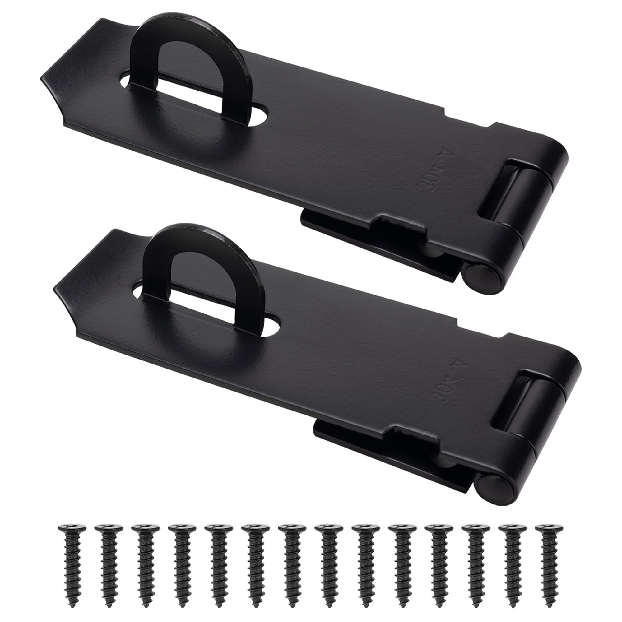 Photo 1 of EVCUHASL Door Lock Hasp Latch, Thicked Design Latch Lock, Stainless Steel Security Packlock Clasp Hasp Lock Latch for Doors, Black Finish with Screws, 2 Pack(5 Inch)