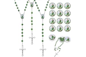 BRILUCKY 12 PCS San Judas Tadeo Green Wooden Bead Rosary For Baptism Favors, Rosaries In Bulk For First Communion Party Favors For Guests, Rosarios Catolicos 12 Pack Para Recuerdos De Bautizo Para Niño