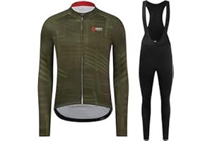 GCRFL Winter Cycling Jersey Sets Thermal Fleece Bike Jersey + Bib Pants, Long Sleeve Cycling Clothing Sets for Man