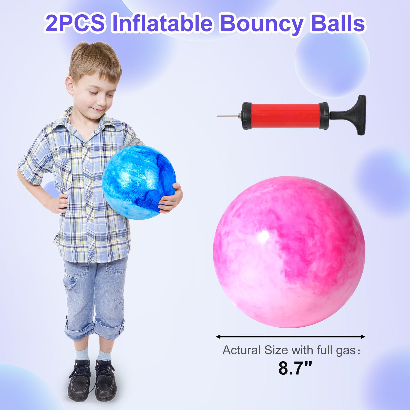 AMOR PRESENT 2PCS Inflatable Playground Balls, 8.7 Inch Marbleized Bouncy Balls Rubber Kickballs Giant Dodgeballs, for Indoor Outdoor Ball Games