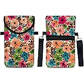 otilil Neoprene Cell Phone Sleeve Pouch Case Bag with Crossbody Strap Neck Lanyard for Women 7.5 X 4.3 in Floral Pattern