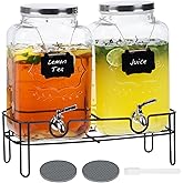 Moretoes 2 Gallon Glass Drinks Dispenser for Parties, 2 PACK Beverage Dispenser with Stand for Juice and Iced Tea, Water Jug Dispenser for Lemonade, Party Essential Beverage Pitcher with Spout