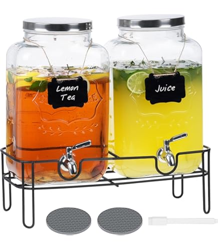 Dispensador Bebidas Vidrio 1 Galón - Soporte Madera Acacia, Espiga Acero