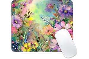9.44x7.87 inches Mouse Pad, Purple Floral Watercolor Border Print, Anti-Slip Rubber Base Easy Gliding Spill-Resistant Compute