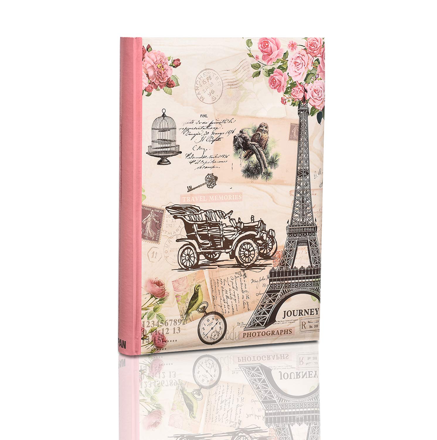ARPAN 300 Photo Album 4x6 Slip In Memo, Bookbound Large Photo Album with Memo Space, Index Pages & CD/DVD Pocket (Pink Vintage Design)