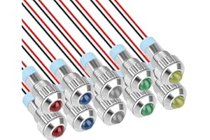 Linkstyle10PCS 12V LED Indicator Light, Waterproof Small Signal Lamp, 24V 8mm Panel Cutout Metal Indicator Pilot Dash Lamp for Car Trucks Motorcycles