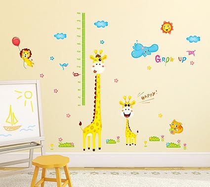 Amazon Brand - Solimo Wall Sticker for Kids Room (Grow up with Giraffe, Ideal Size on Wall: 190 cm x 194 cm)