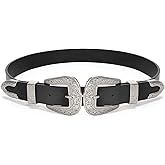 XZQTIVE Women Leather Belt Ladies Vintage Western Belt Retro Cowgirl Leather Belt Black Waist Belt for Pants Jeans Dresses