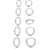 BESTEEL 5 Pairs Small Sterling Silver Post Hoop Earrings Set for Women Lightweight Tiny Huggie Hoops Silver Plated Mini Cartilage Earrings Pack Hypoallergenic Ear Piercing Christmas Gifts