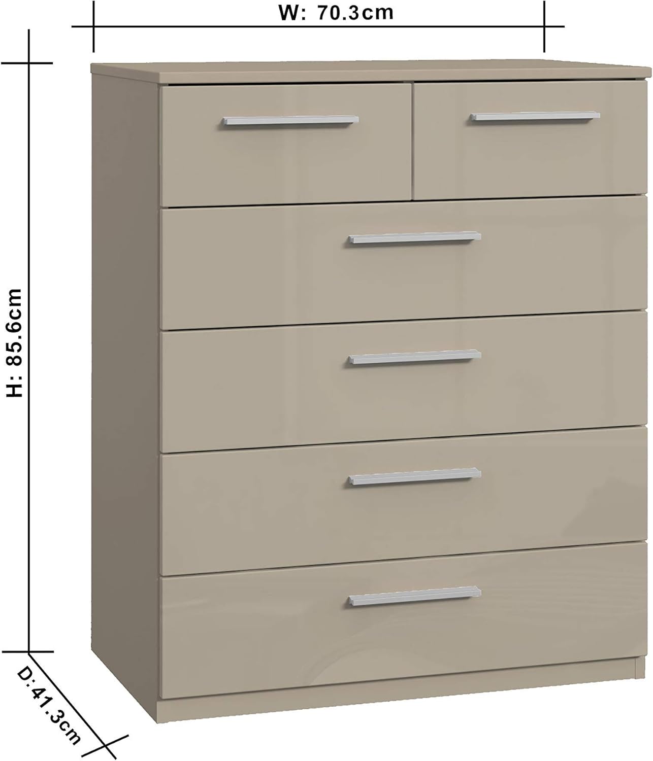 Havnyt Rochester 6 Drawer Chest Of Drawers With High Gloss 70cm