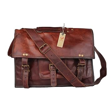 pranjals house 18 Inch Pocket Leather Brown Laptop Satchel Messenger Bag