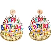 Colorful Beaded Birthday Cake Earrings for Women, Handmade Beads Cake Dangle Earring for Birthday Party Jewelry Gifts