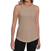 PRIMODA Womens Sleeveless Tank Tops Crew Neck Loose Fit Summer Casual Flowy Curved Tunic Shirt