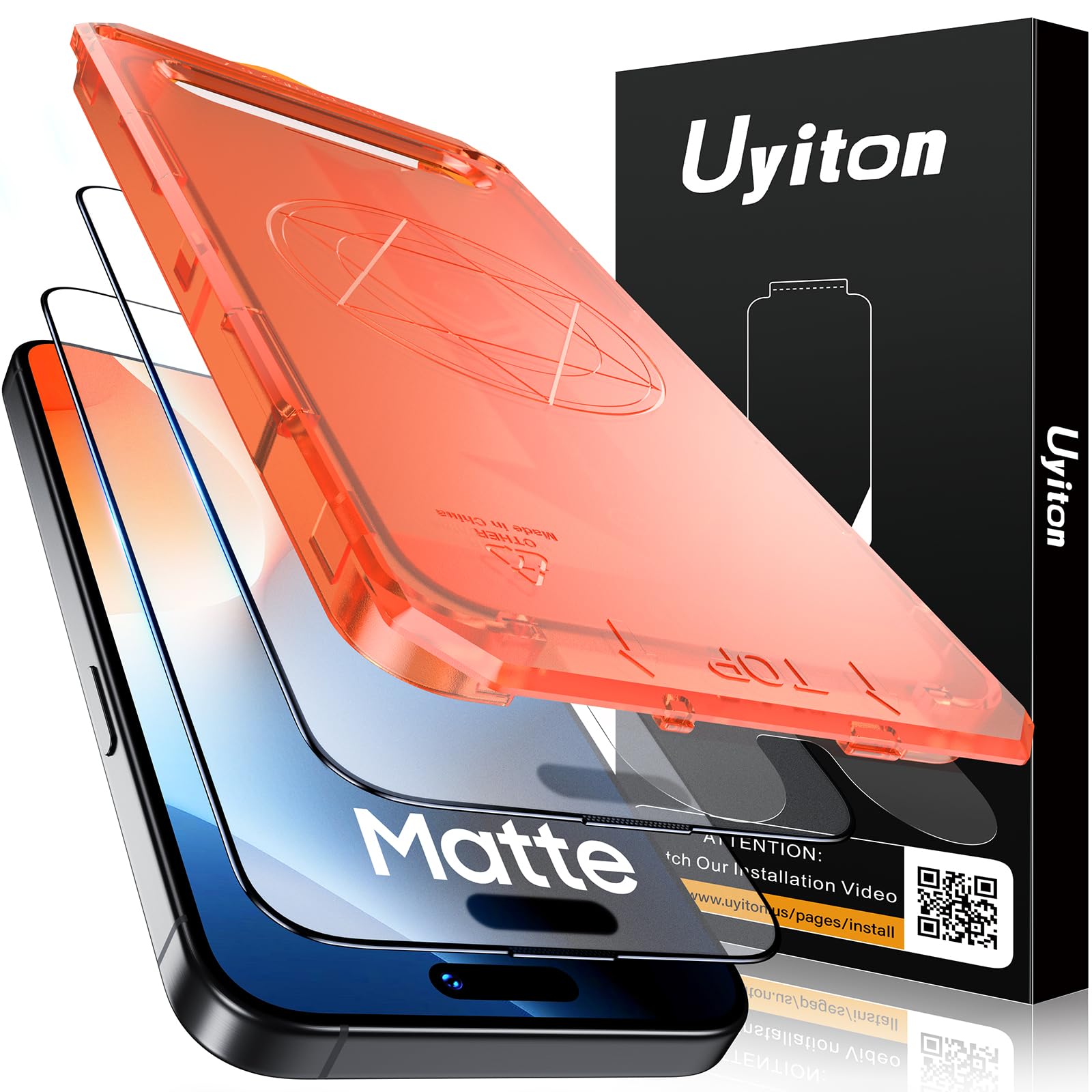 Photo 1 of Uyiton for iPhone 15 Pro Max Matte Screen Protector, Anti-Fingerprint [Easy to Install] Anti-Reflection Shatterproof Full Coverage [Case Friendly] Anti-Glare 9H Tempered Glass Screen Cover, 2 Packs