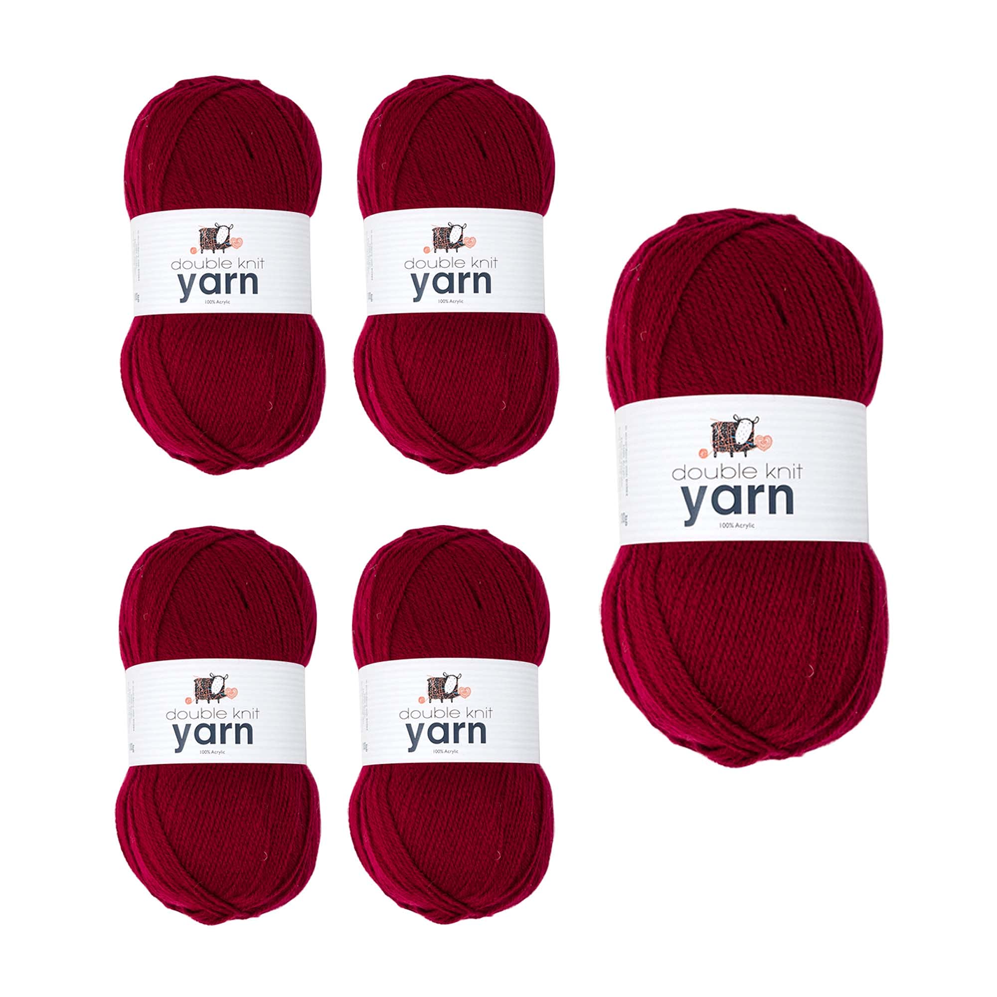 Korbond DK Burgundy Yarn - 5 x 100g Acrylic Wool - Lightweight, Hypoallergenic & Durable Double Knit Crochet Yarn Knitting Wool (1450m Total) — image 1