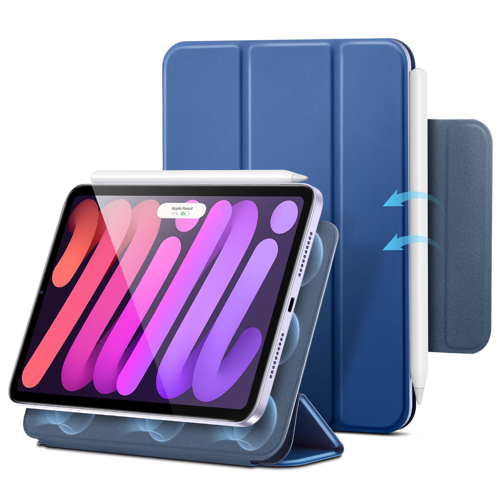 ESR for iPad mini 7 A17 Pro Case, iPad mini 7th/6th Generation 8.3'' Case (2024/2021), Slim, Trifold Two-Way Stand, Powerful Magnetic Attachment, Durable Protection, Supports Pencil Pro/USB-C, Blue