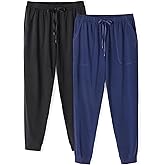 DAVID ARCHY Men's Pajama Pants Cotton Bottoms Soft Lightweight Loungewear with Drawstring and Pockets 2 Pack