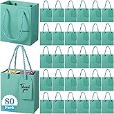 Zhanmai Teal Blue Mini Gift Bags with Handles Bulk 80 Pcs 4.3x2.5x5 Inches Small Thank You Paper Goodie Bags Bulk Valentines Day Birthday Wedding Holiday Party Favors