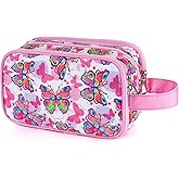 Vipdeal Kids Toiletry Bag for Girls, Travel Toiletry Bag for Little Young Girls Cosmetic Bag Makeup Bag Waterproof Hanging Wash Bag Toddler Toiletries, Butterfly Pink