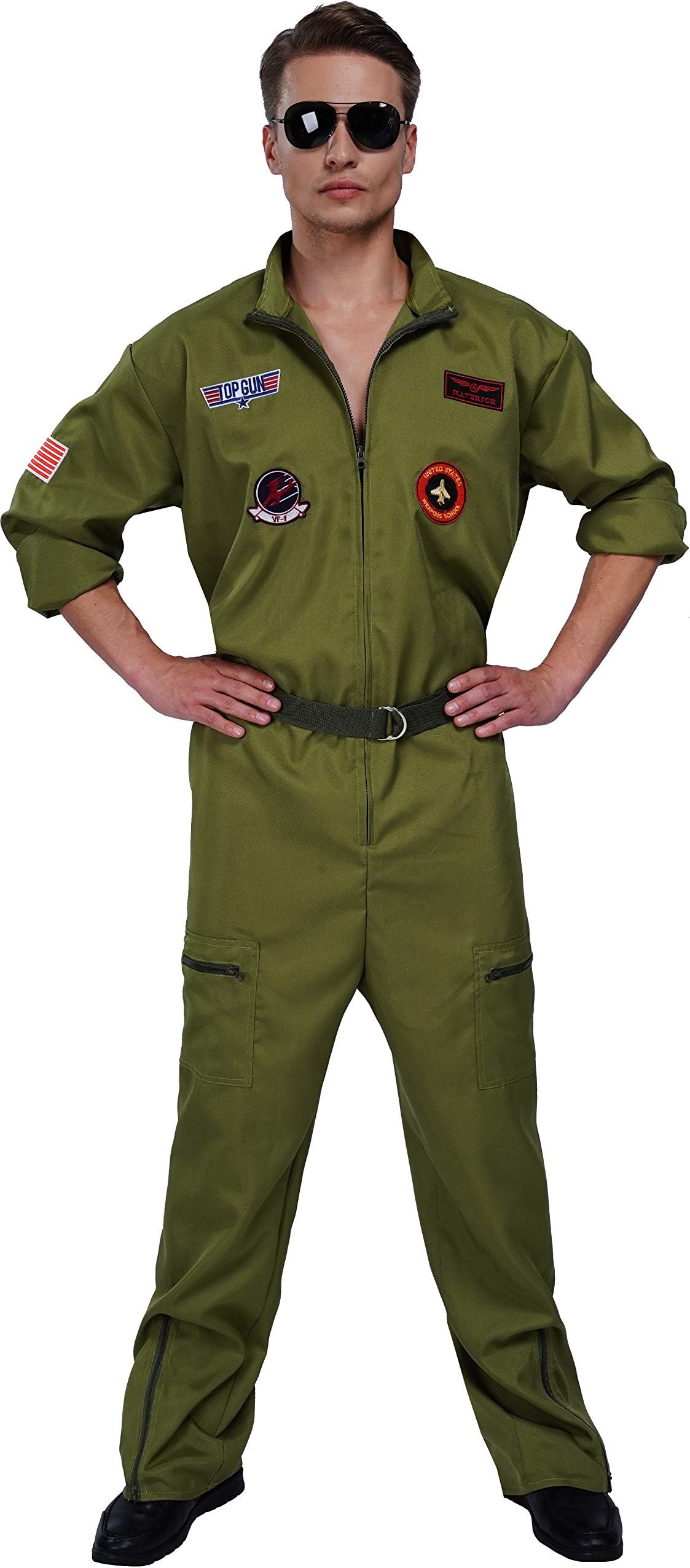 Men's Air Force Fighter Pilot Jumpsuit Flight Suit Costume for Adults with Embroidered Patches and Pockets