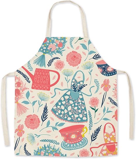 Adaap Küchenschürze Damen Leinen Stoff Cartoon wasserdichte Schürze