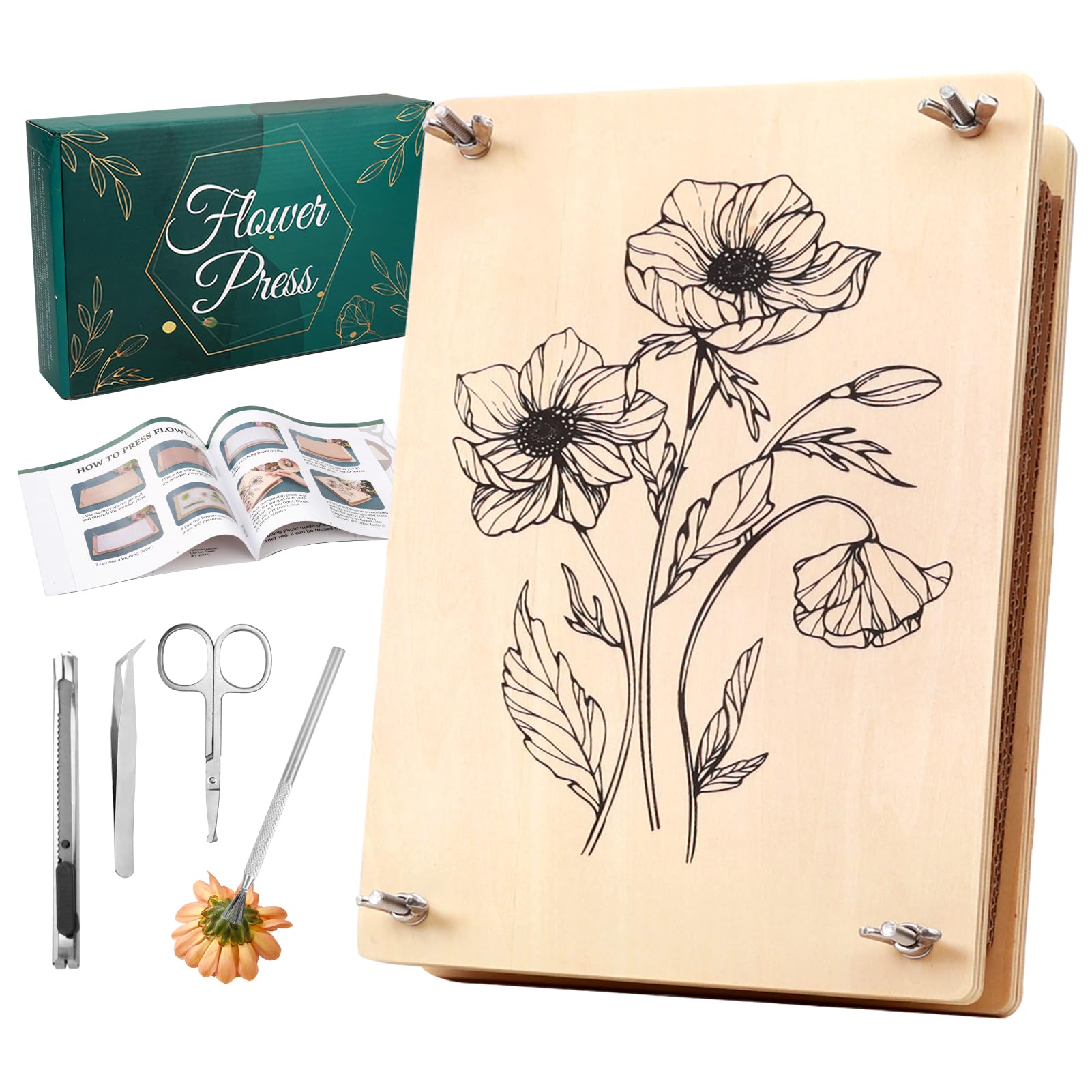 Photo 1 of Aboofx Large Flower Press Kit for Adults,10.8"x6.9" 6 Layers Wooden Flower Pressing Kit for Pressed Flowers Herbs Leaf, DIY Flowers Preservation for Bookmark Wedding, Art & Craft Kits Gift for Adult