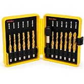 Drill and Tap Set 13-Pc SAE &amp; Metric Combination Bits 1/4" Hex | Titanium-coated HSS with quick-change adapter and case