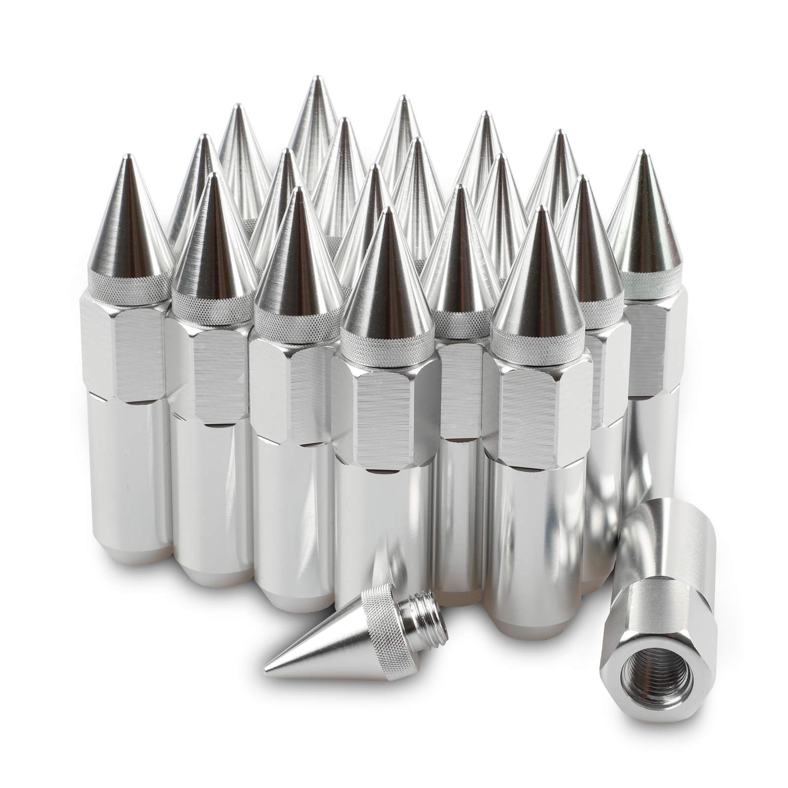 Photo 1 of M12X1.5 Spiked Nuts for Rims Aluminum Extended Tuner Lug Nuts 20PCS 60MM (Silver)