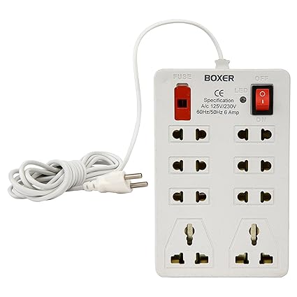 Boxer Multiutility 8 Plug Point Extension Strip with Fuse, Light Indicator and Spark Suppressor (Off- White)