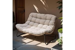 Crestlive Products Outdoor Loveseat, 2 Seater Outdoor Couch with Soft Cushion, All-Weather Boho Rattan Patio Furniture for Balcony, Poolside, Backyard, Porch (Beige)