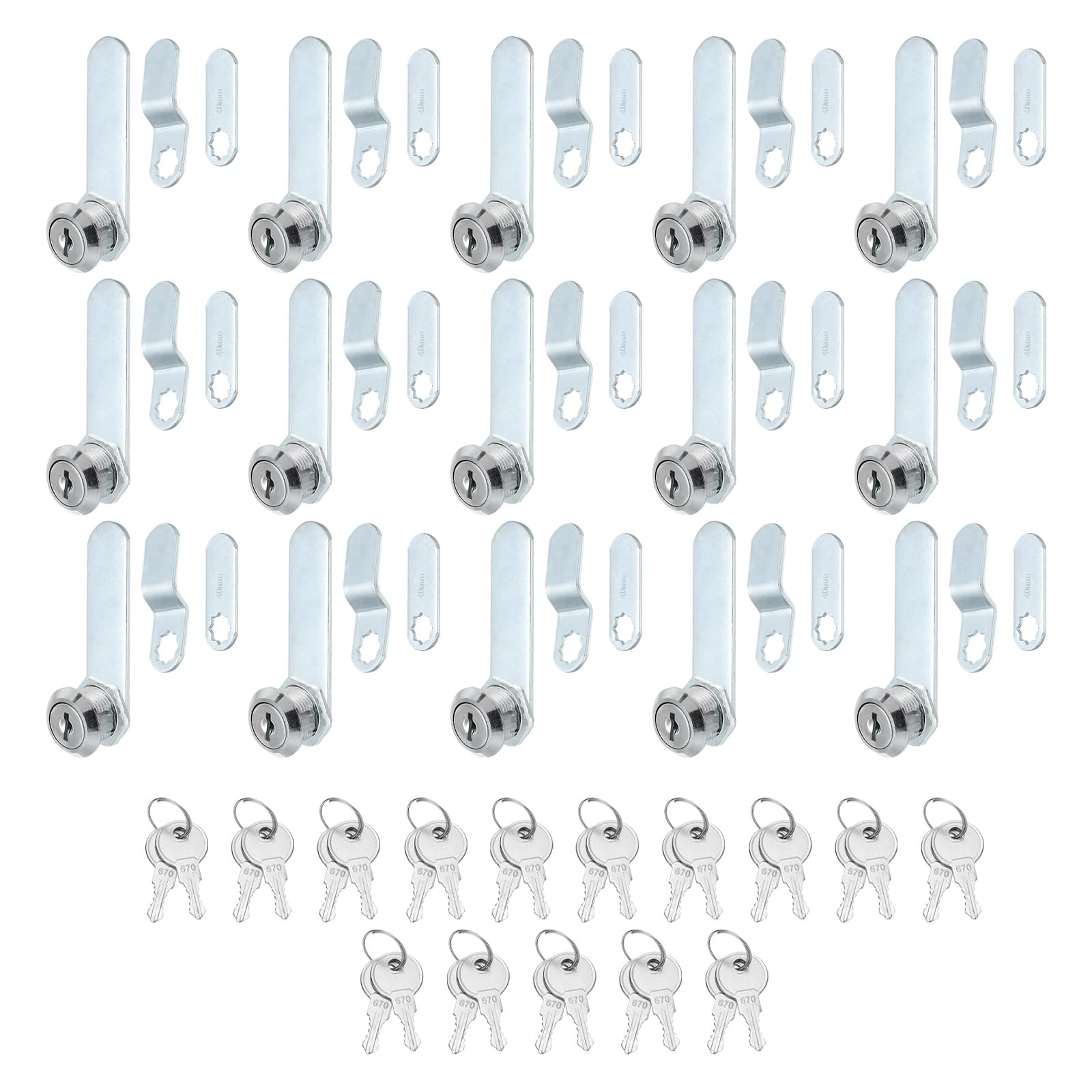 PATIKIL 5/8 Inch Cabinet Locks with Keys, 15 Pack Zinc Alloy Cam Lock Cylinder RV Lock Set Key Different for Cabinet Drawer Storage Door Tool Box, Silver