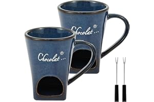 2 Chocolate Fondue Mug, 150ML, Multi Functional Ceramic Chocolate Cup, Chocolate Melt Cup with Fork, Suitable for Chocolate, 