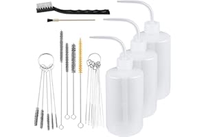 Roshtia 24 Pcs Spray Gun Cleaning Kit 3 Pcs Bottle and 21 Pcs Spray Paint Gun Cleaning Brushes 500ml Plastic Squeeze Wash Bottle Tube Bottle Brushes Paint Gun Cleaning Kit