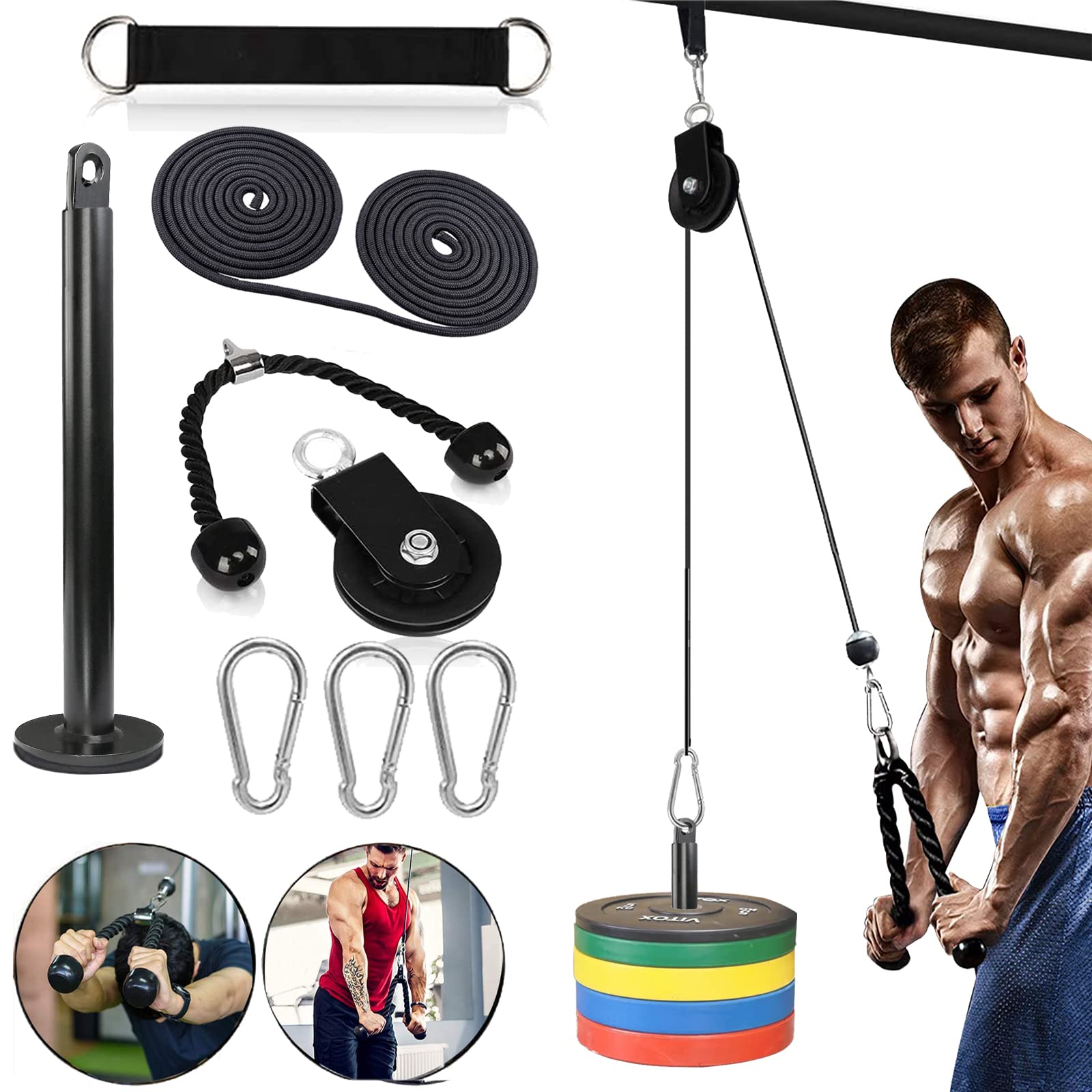 Taeku LAT Pulley System for Home Gym – Strength Training Fitness Equipment Cable Machine for Triceps, Biceps, Back & Shoulder Workouts (Triceps Rope)