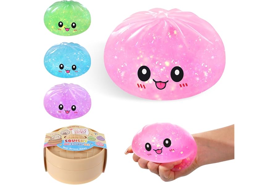Glitter Dumpling Squishy with Mystery Box,Viral Squishy Dumpling,Colorful Dumplings Stress Balls Fidget Sensory Balls Bao Bun Squeeze Toy (Pink)