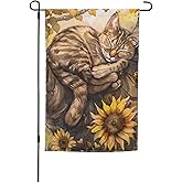 Cute Cat Garden Flag 12x18 Inch Double Sided, Sunflower Yard Flag For Outdoor, Summer Seasonal Decors For Farmhouse Holiday Outside