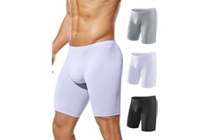 Casey Kevin Men's Long Leg Boxer Briefs Breathable Mesh Underwear Quick Dry Ice Silk Athletic Sports Underpants for Men Pack