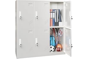 BBTEQEKN 6 Door Metal Locker, Cold-Rolled Steel Cabinet Locker with Key, 39.4"x35.4" Durable Locker Storage Organizer, for Gy