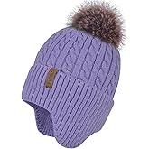 FENELY Women's Knitted Warm Beanie Winter Hat, Warm Chunky Snow Hat with Pompom