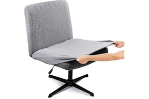 Iauddy Armless Criss Cross Office Desk Chair Cover Slipcover,Accent Mid Back Wide Swivel Task Vanity Slipper Chair Protector Stretch Removable without Arms for Accent Chair(Grey/Jacquard)