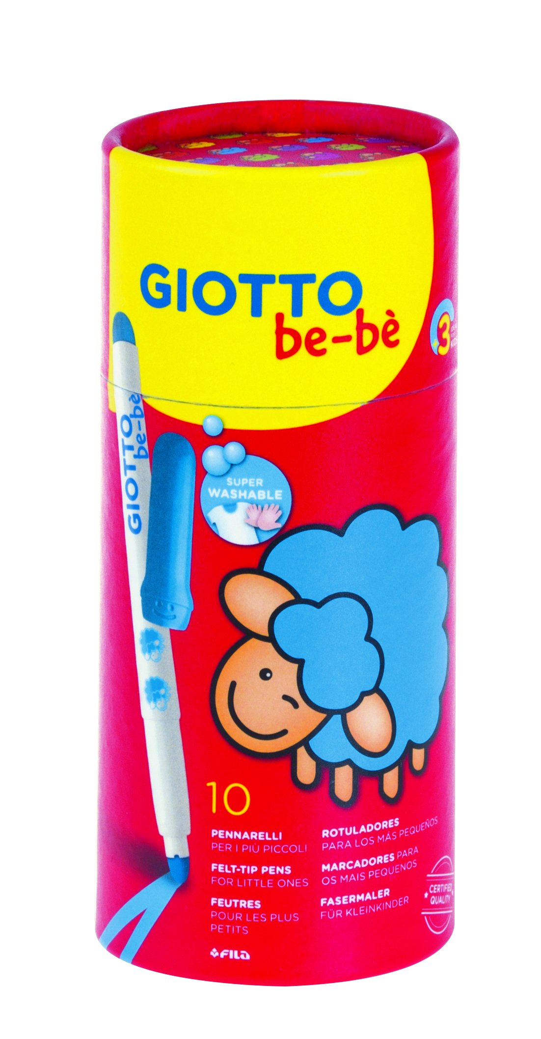 GIOTTO be-bè Colouring Felt Tip Pens Set for Young Children, Box of 10 Assorted Colours, Super-Washable, For School & Home