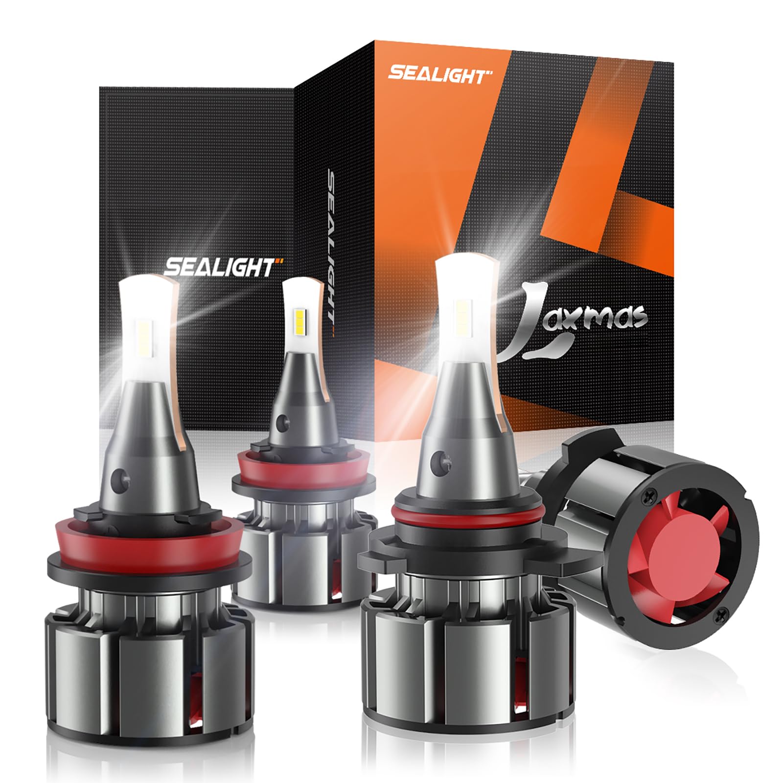 Photo 1 of SEALIGHT 9005 H11 Bulbs Combo, 92000LM 800% Brightness 9005/HB3 High H11 High Low Beam Bulbs, 6000K Cool White with Silent Fan, IP68, 360° Adjustable, L2 Powersports Headlight Bulbs, Pack of 4