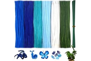 AHAMETON 620 Pieces Blue Pipe Cleaners Craft Set, 600 Pcs Chenille Stems with 20 Pcs Flower Stems, Craft Supplies Bulk for DIY Art and Craft Projects Creative Gift Wrapping Party Decorations(Blue Series)