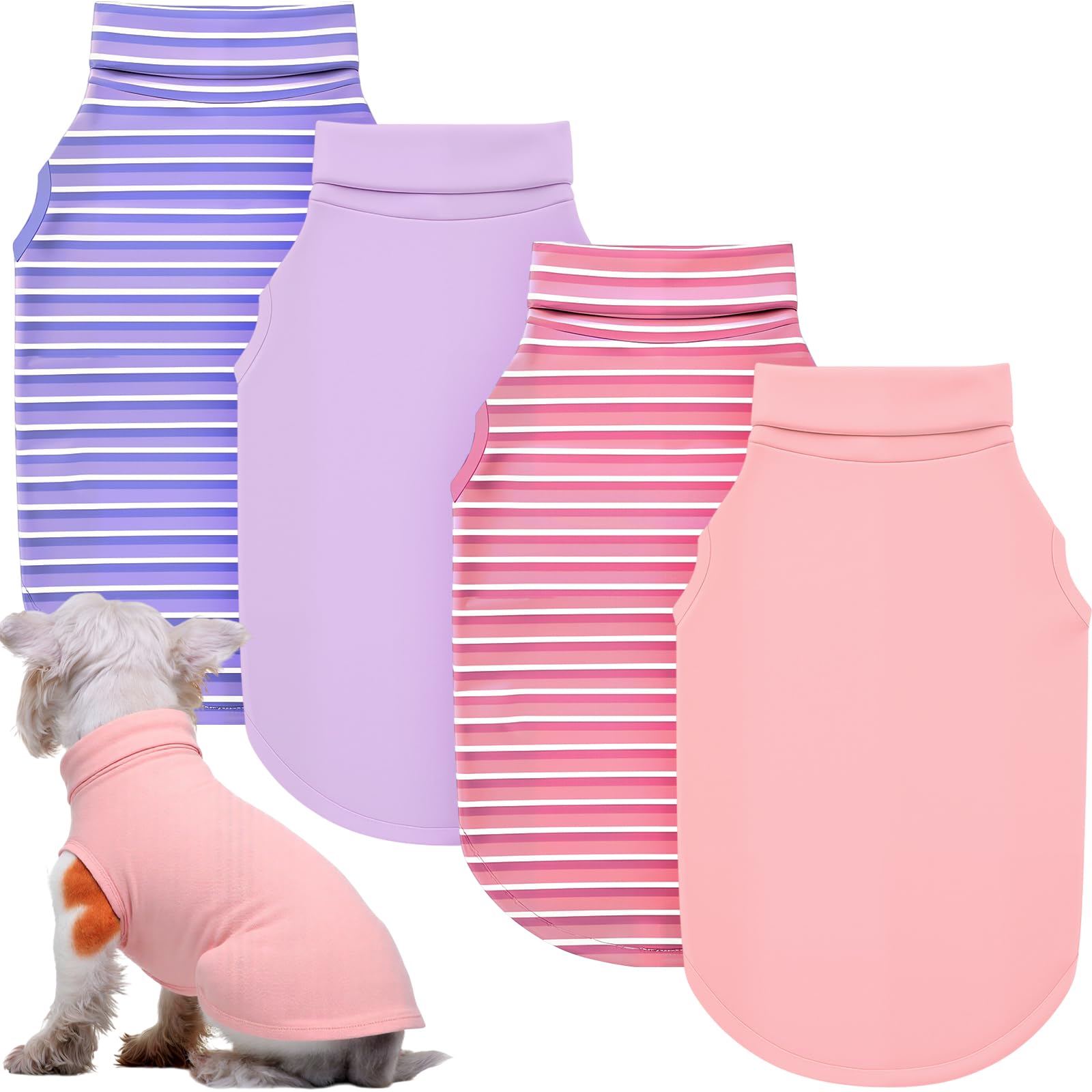 Photo 1 of Abbylike 4 Pack Dog Shirts, Soft German Velvet Turtleneck Puppy Tops, Lightweight Stretchy Sleeveless Dog Sweater for Winter Indoor Wear, Cute Warm Pet Pullover Clothes(Blush Pink and Purple,XXL)