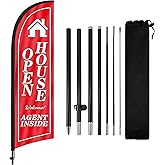 Open House Flags for Real Estate Agents With Pole Kit and Ground Stake 8Ft, Signs for Outside, Banner (Black/White/Red)