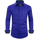 Alimens & Gentle Men's Dress Shirts Long Sleeve Wrinkle-Free Business Casual Button Down Shirt