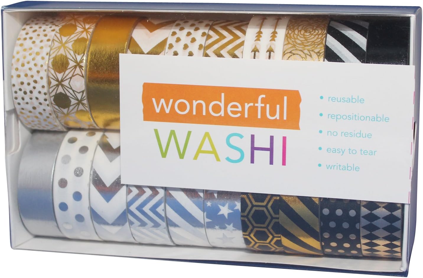 Wonderful Washi Japanese Decorative Paper Foil Craft Tape Elegant Collection Gold & Silver (Set of 20 Rolls) Extra Long (32 feet!)